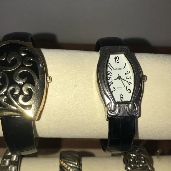 Lot of 11 Bangle Cuff Watches Silver/Goldtone Designs  display picture 2
